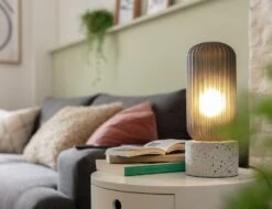 Habitat Rallie Smoked Glass Terrazzo Table Lamp – Grey -Chic Household Items 9595396 R Z002C