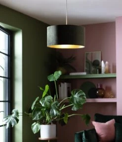 Habitat Gaia Velvet & Foil 40cm Drum Shade - Chive -Chic Household Items 9602564 R Z002C