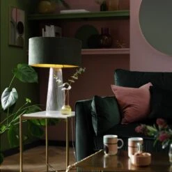 Habitat Gaia Velvet & Foil 40cm Drum Shade - Chive -Chic Household Items 9602564 R Z003C