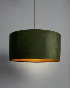 Habitat Gaia Velvet & Foil 40cm Drum Shade - Chive -Chic Household Items 9602564 R Z004C