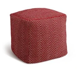 Kaikoo Durrie Cotton Footstool - Red & White -Chic Household Items 9604139 R Z002A